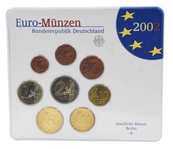 Набір монет Німеччина набір з 8 монет євро 2002 UNC A 1, 2, 5, 10, 20, 50 євроцентів, 1, 2 євро у сувенірній упаковці М19739 фото