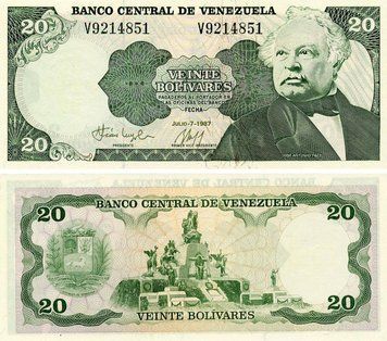 Банкнота Венесуэла 20 боливар 1987 UNC (P64A) Б20359 фото