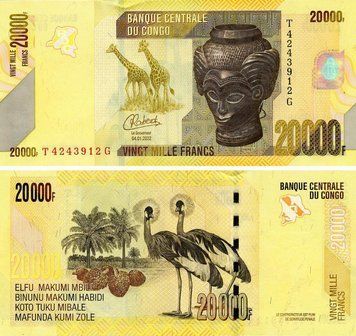 Банкнота Демократична Республіка Конго 20000 франків 2022 UNC Жирафи Птахи (P104d) Б24115 фото