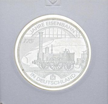Німеччина 10 євро 2010 року &laquo;100 років німецької залізниці&raquo; Срібло UNC М10922 фото