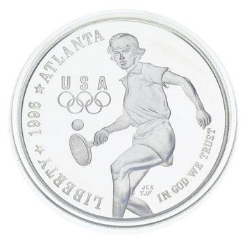 Монета США 1 долар 1996 Срібло P Proof XXVI літні Олімпійські ігри в Атланті - Теніс М23325 фото