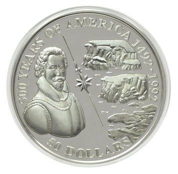 Монета Острови Кука 50 доларів 1993 Срібло Proof 500 років Відкриттю Америки &ndash; Сер Мартін Фробішер М22635 фото