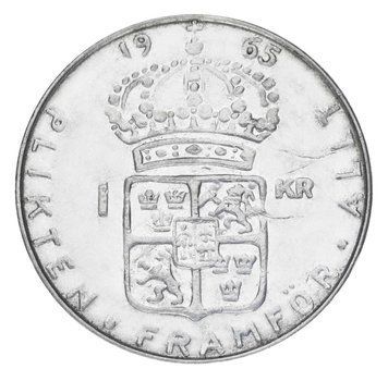 Монета Швеція 1 крона 1965 Срібло F-VF (Ag 400, 7 грам) М19890 фото