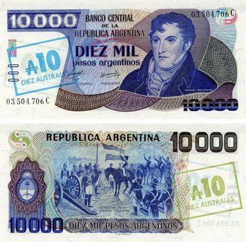 Banknote Argentina 10 austral 1985 UNC 10,000 pesos (P322c)