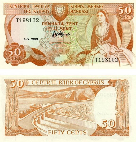 Кіпр 50 центів 1989 UNC (P52) Б05515 фото