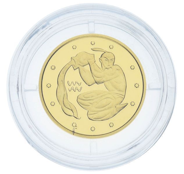 Coin Ukraine 2 Hryvnia 2007 Gold UNC Zodiac Signs - Aquarius (Au 999.9, 1.24 grams)