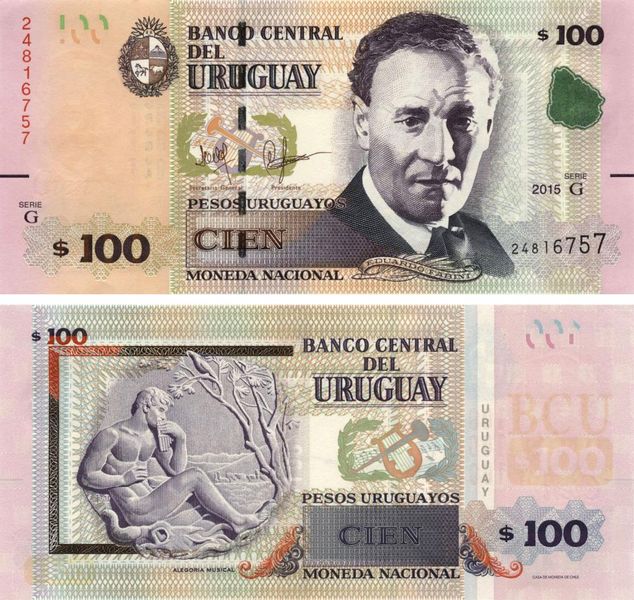 Uruguay 100 pesos 2015 UNC Serie G (P95)