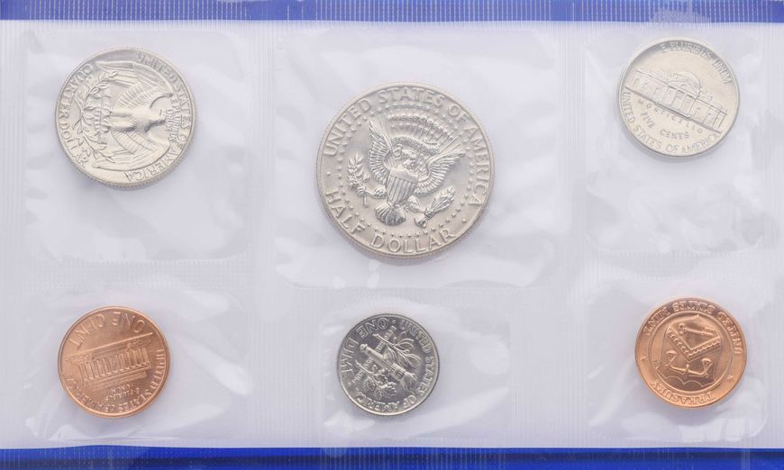 Набір монет США набір з 6 монет 1985 UNC P 1, 5, 10, 25, 50 центів, медаль М13106 фото