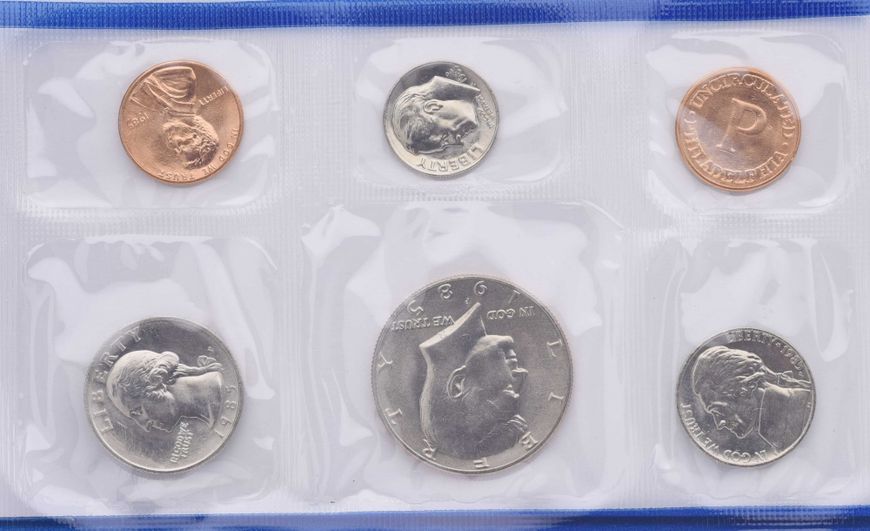 USA set of 6 coins 1985 UNC P 1, 5, 10, 25, 50 cents, medal