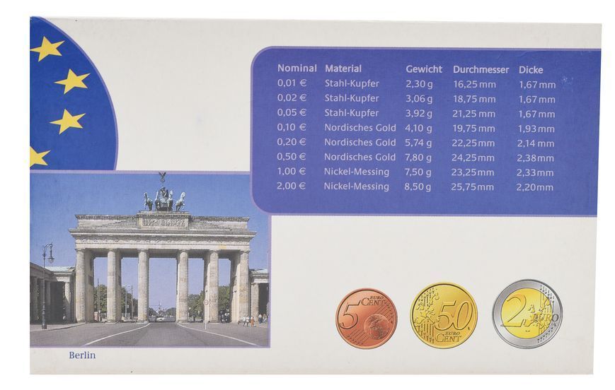 Coins set Germany set of 8 euro coins 2003 A UNC 1, 2, 5, 10, 20, 50 euro cents, 1, 2 euros in a souvenir package М22719 photo