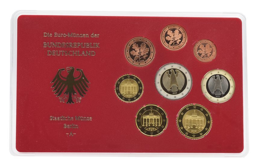 Coins set Germany set of 8 euro coins 2003 A UNC 1, 2, 5, 10, 20, 50 euro cents, 1, 2 euros in a souvenir package М22719 photo