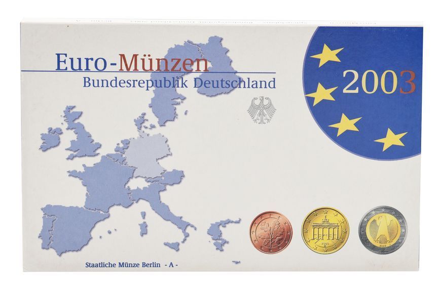 Coins set Germany set of 8 euro coins 2003 A UNC 1, 2, 5, 10, 20, 50 euro cents, 1, 2 euros in a souvenir package М22719 photo