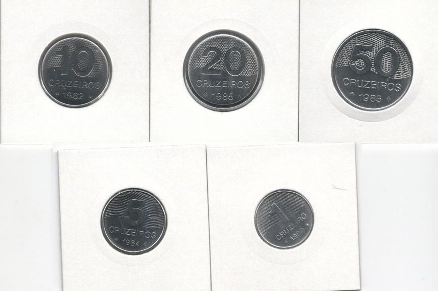 Бразилія набір з 5 монет 1980-1985 UNC 1, 5, 10, 20, 50 крузейро М06416 фото