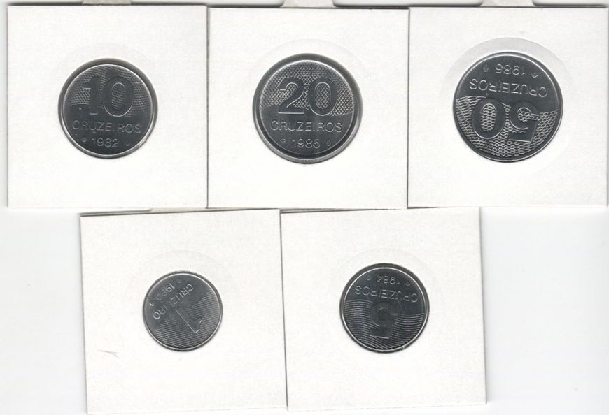 Бразилія набір з 5 монет 1980-1985 UNC 1, 5, 10, 20, 50 крузейро М06416 фото