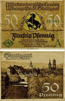 Banknote Germany Notgeld 50 pfennig 1921 F-VF Stuttgart Variety 1