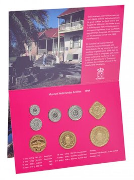 Netherlands Antilles set of 8 coins 1994 UNC 1, 5, 10, 25, 50 cents, 1, 2.5 guilders plus token