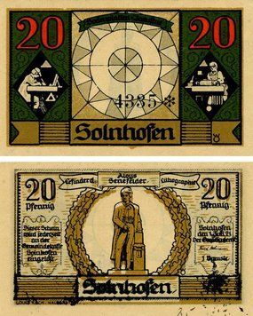 Banknote Germany Notgeld 20 pfennig 1921 F-VF Solnhofen