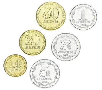 Tajikistan set of 6 coins 2019-2022 UNC 10, 20, 50 diram, 1, 3, 5 somoni