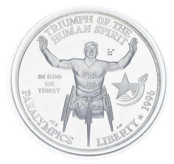 Монета США 1 долар 1996 Срібло P Proof XXVI літні Олімпійські ігри в Атланті - Перегони на візках М23326 фото