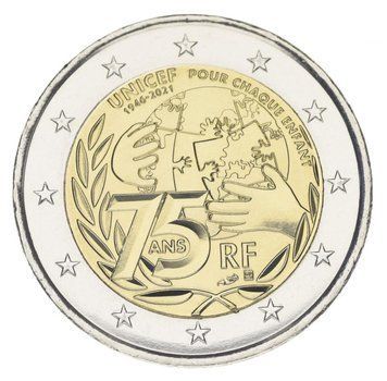 Монета Франція 2 євро 2021 Біметал UNC 75 років ЮНІСЕФ М16022 фото