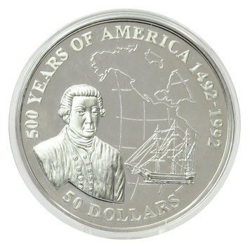 Монета Острови Кука 50 доларів 1993 Срібло Proof 500 років Відкриттю Америки &ndash; Джордж Ванкувер М22636 фото