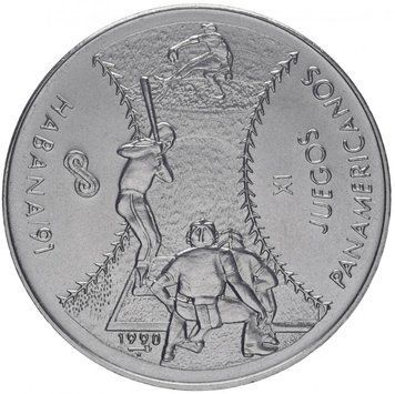 Куба 1 песо 1990 &laquo;Панамериканские игры в Гаване 1991 - Бейсбол&raquo; UNC (KM#312) М06885 фото