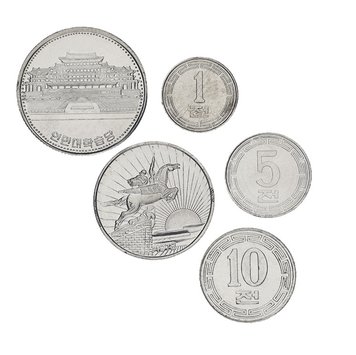 Північна Корея набір з 5 монет 1959-1987 UNC 1, 5, 10, 50 чон, 1 геть М00104 фото