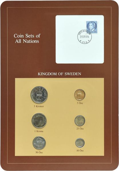 Sweden Set of coins 1983 UNC 5, 10, 25, 50 ore 1, 5 kronor and 1 mark Booklet