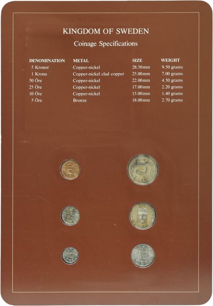 Швеція Набір монет 1 983 UNC 5, 10, 25, 50 ері 1, 5 крон і 1 марка Буклет М10753 фото