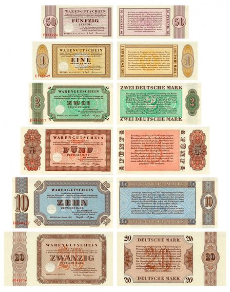 Germany set of 6 banknotes 1958-1973 UNC 50 pfennig, 1, 2, 5, 10, 20 marks