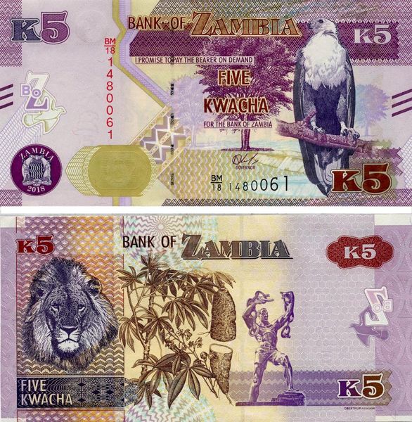 Zambia 5 Kwacha 2018 Lion UNC (Pnew)