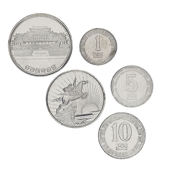 Північна Корея набір з 5 монет 1959-1987 UNC 1, 5, 10, 50 чон, 1 геть М00104 фото