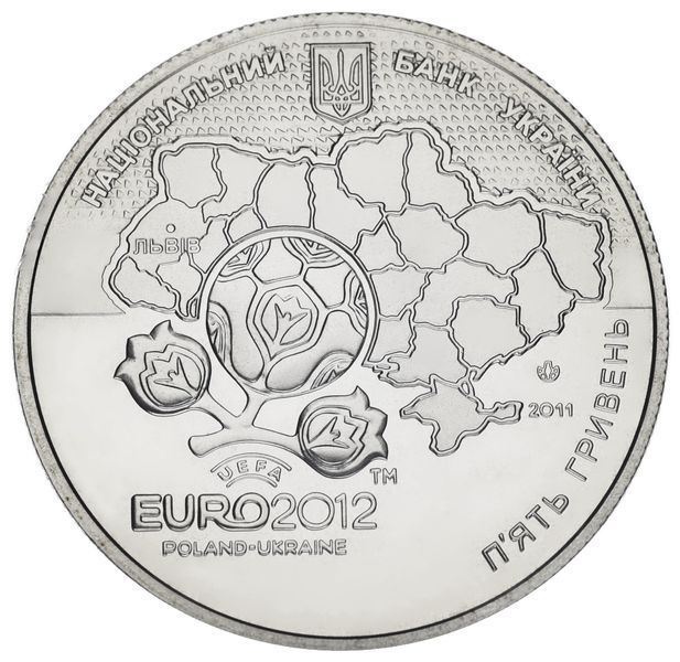 Coin Ukraine 5 hryvnia 2011 UNC European Football Championship 2012 in Ukraine and Poland - Lviv