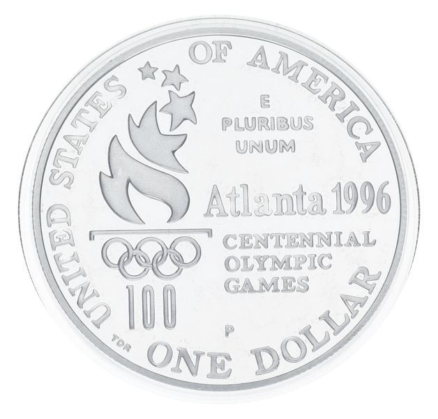 Монета США 1 долар 1996 Срібло P Proof XXVI літні Олімпійські ігри в Атланті - Перегони на візках М23326 фото