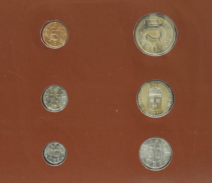 Sweden Set of coins 1983 UNC 5, 10, 25, 50 ore 1, 5 kronor and 1 mark Booklet