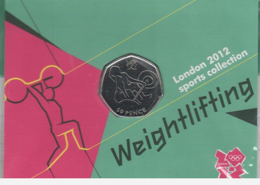 United Kingdom 50 pence 2011 "Olympics 2012 - Weightlifting" UNC blister (KM # 1186)