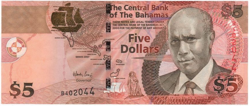 Banknote Bahamas 5 Dollars 2007 UNC (P72a)