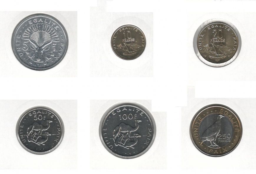 Coins set Djibouti set of 6 coins 1991-2013 "5, 10, 20, 50, 100, 250, francs" UNC