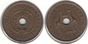 Rhodesia and Nyasaland 1/2 penny 1964 VF (KM # 1)