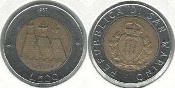 Сан-Марино 500 лір 1987 VF (KM#209) М02423 фото