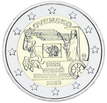 Coin Slovakia 2 euro 2023 Bimetal UNC 200 years of horse mail Vienna - Bratislava