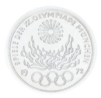 Монета Німеччина 10 марок 1972 Срібло Proof XX літні Олімпійські ігри в м. Мюнхен - Смолоскип (Ag 625, 15,5 грама) М23332 фото