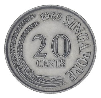 Singapore 20 cents 1969 F-VF Swordfish (KM#4)