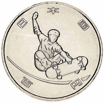 Монета Японія 100 єн 2019 UNC XXXII Літні Олімпійські ігри в Токіо 2020 Скейтбординг М12991 фото