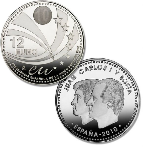 Монета Іспанія 12 євро 2010 року &laquo;Головування Іспанії в ЄС&raquo; Срібло UNC (KM#1172) М02937 фото