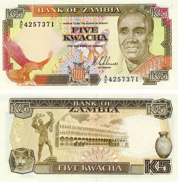 Zambia 5 kwacha 1989 UNC (P30)