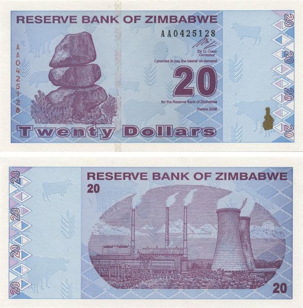 Zimbabwe $ 20 2009 UNC (P95)