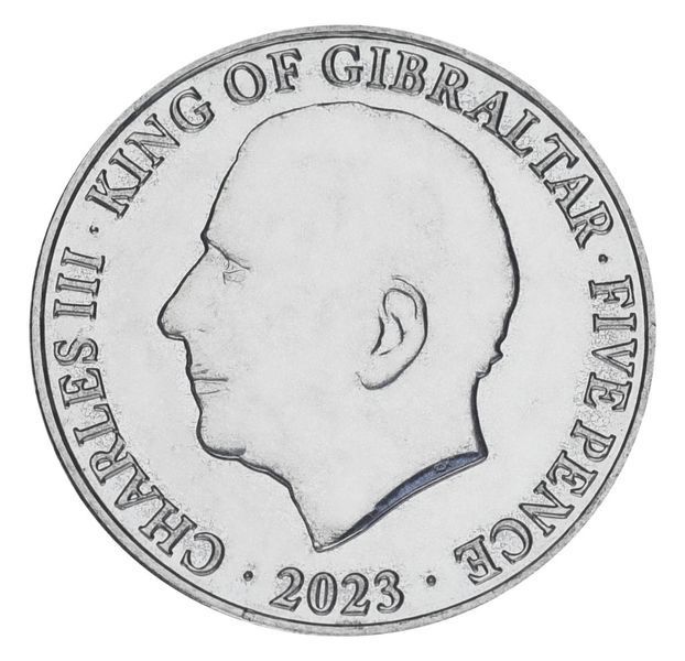 Монета Гібралтар 5 пенсів 2023 UNC Коронація Чарльза (Карла) III М19956 фото