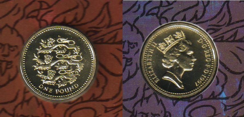 United Kingdom 1 pound 1997 "Lions of England" UNC Souvenir (KM # 975)