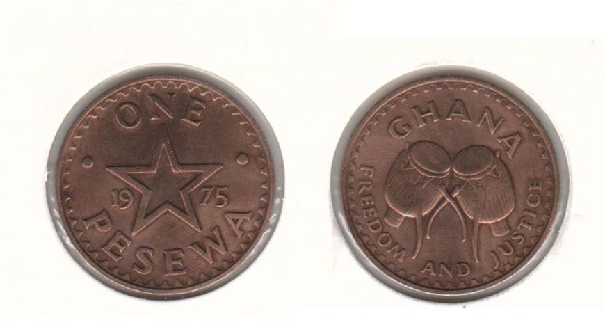 Ghana 1 pesewa 1975 "Freedom and Justice" F-VF (KM # 13)